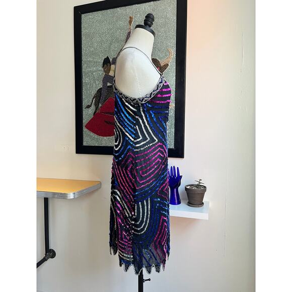 Vintage 90s Silk Sequin Slip Dress | Caché Beaded Cocktail Dress | M - Picture 2 of 7